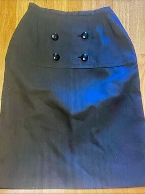 Vintage Black High-Waist Double-Button Pencil Skirt